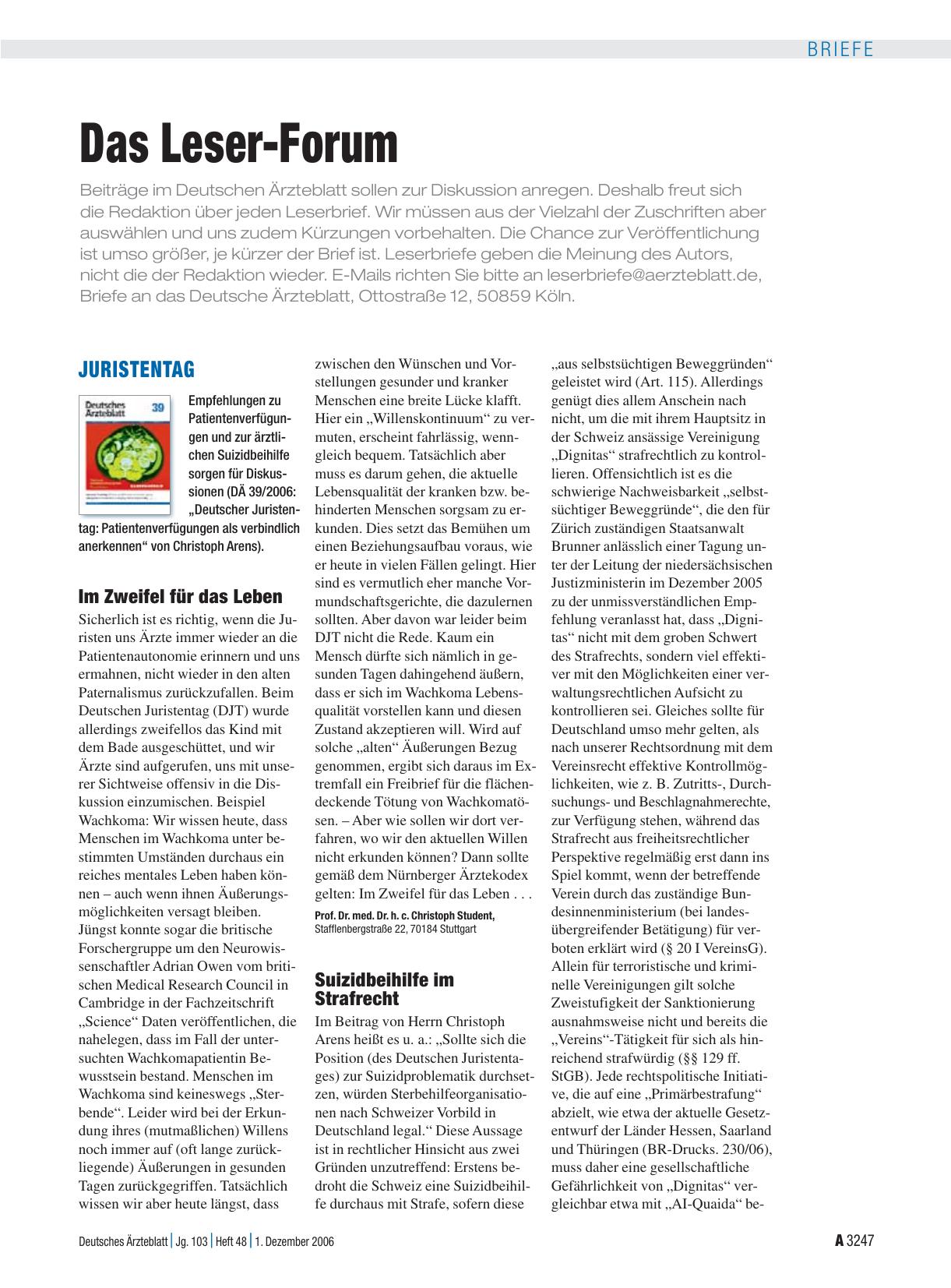 Vorschauseite 1: Das Leser-Forum