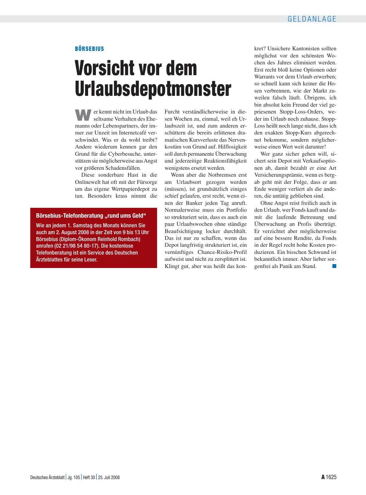 Vorschauseite 1: Börsebius: Vorsicht vor dem Urlaubsdepotmonster