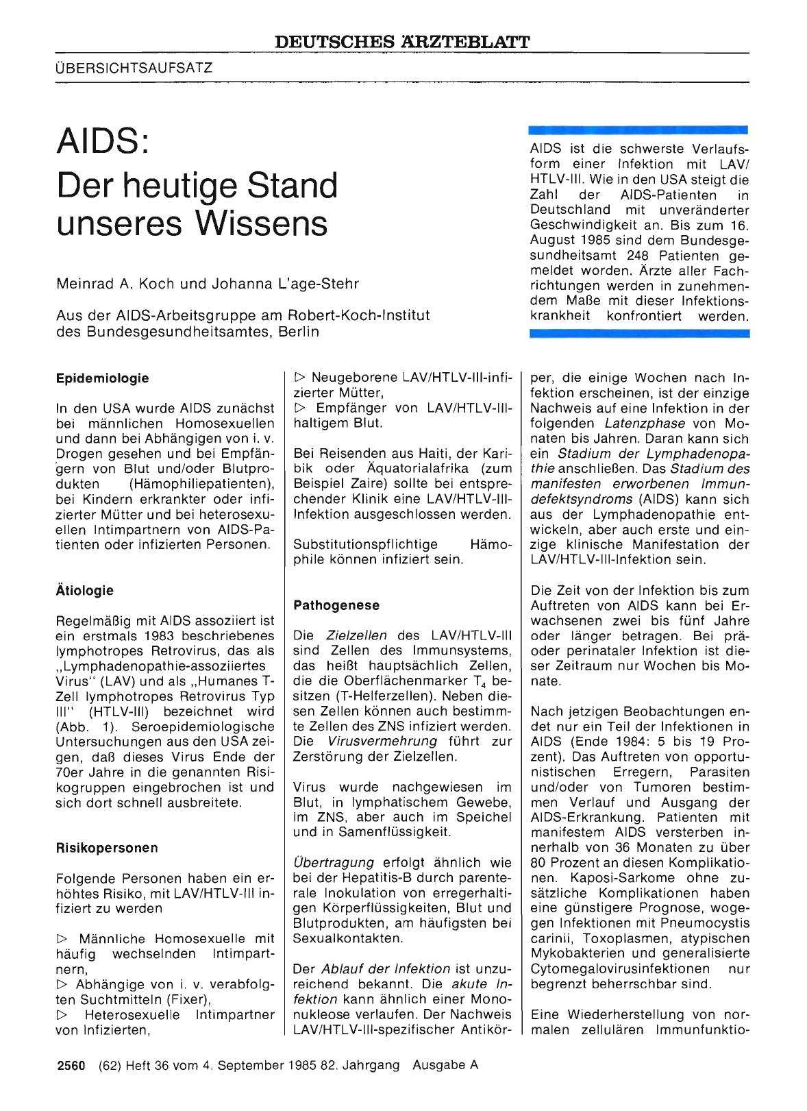 Vorschauseite 1: AIDS: Der heutige Stand unseres Wissens