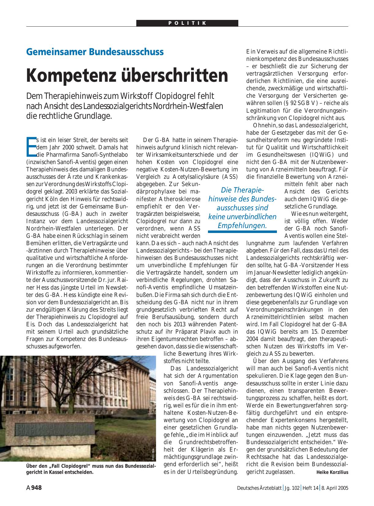 Vorschauseite 1: Gemeinsamer Bundesausschuss: Kompetenz überschritten