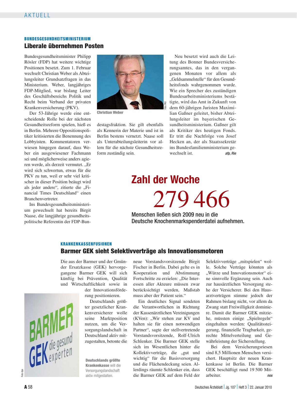 Vorschauseite 1: Krankenkassenfusionen: Barmer Gek sieht Selektivverträge als Innovationsmotoren