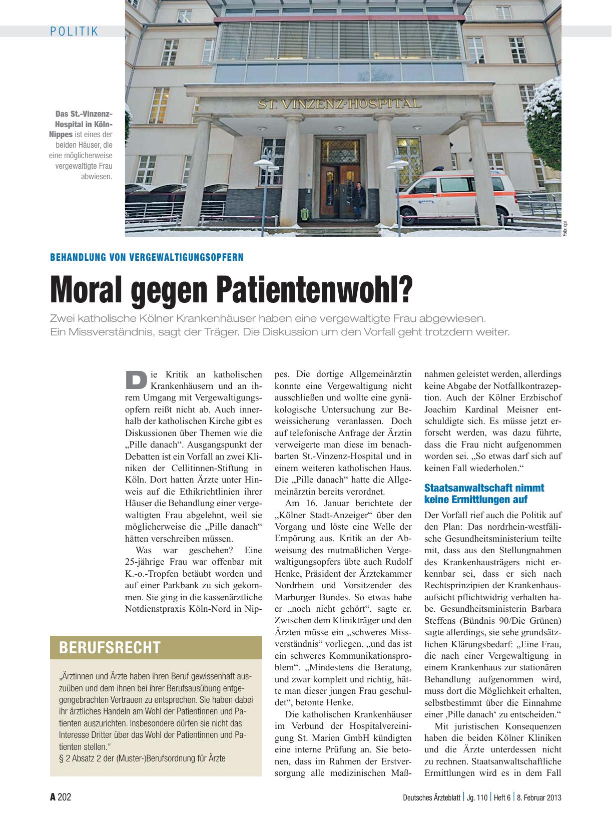 Vorschauseite 1: Behandlung von Vergewaltigungsopfern: Moral gegen Patientenwohl?