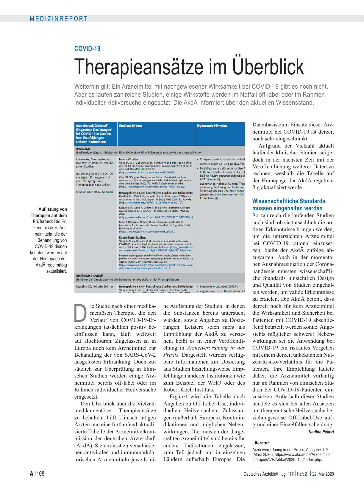 Vorschauseite 1: COVID-19: Therapieansätze im Überblick