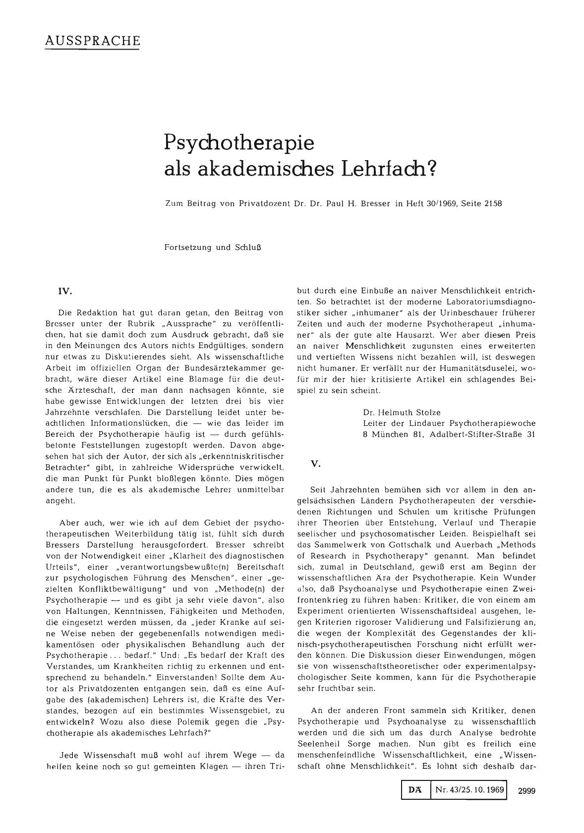 Vorschauseite 1: Psychotherapie als akademisches Lehrfach? : V.