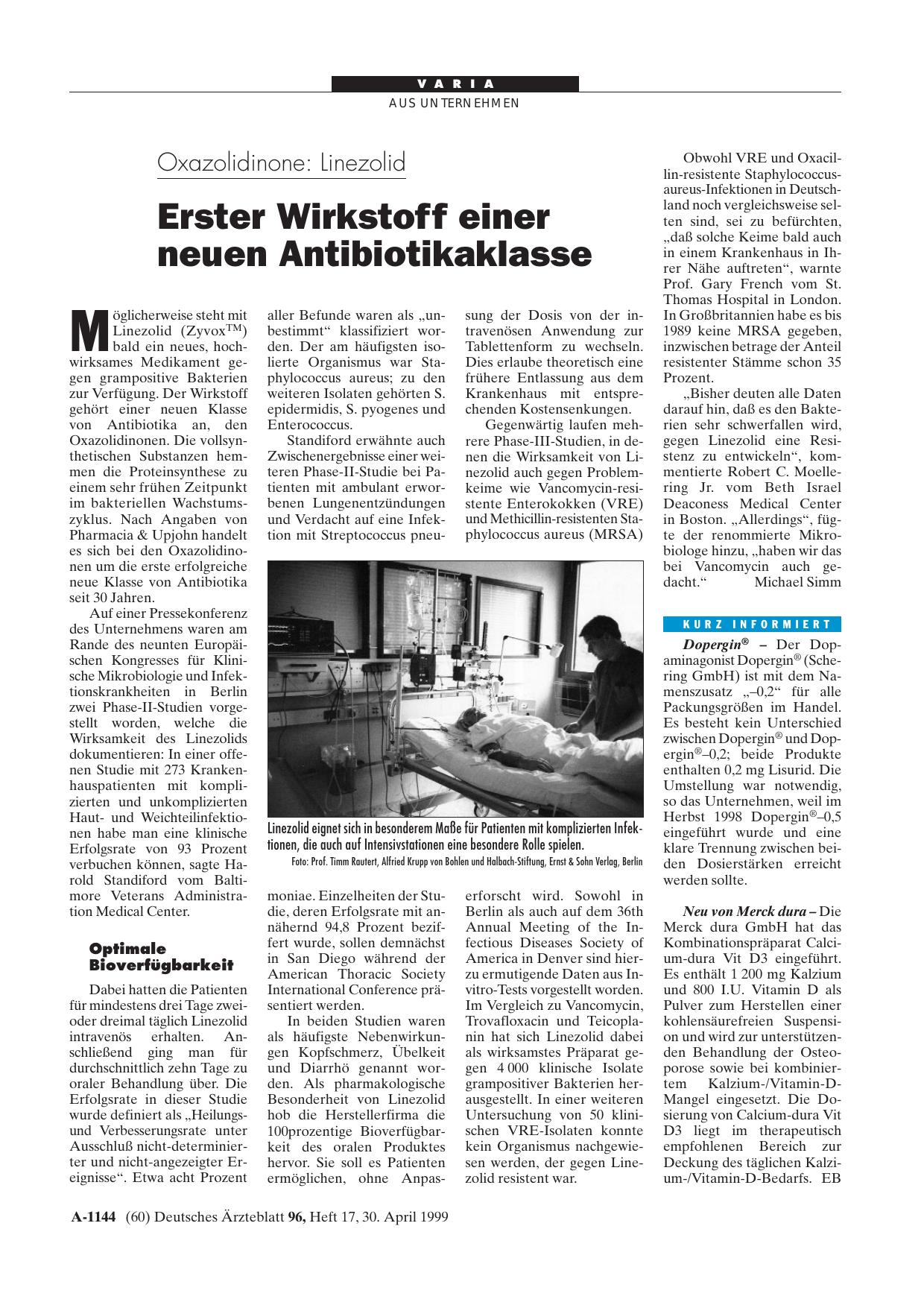 Vorschauseite 1: Oxazolidinone – Linezolid: Erster Wirkstoff einer neuen Antibiotikaklasse