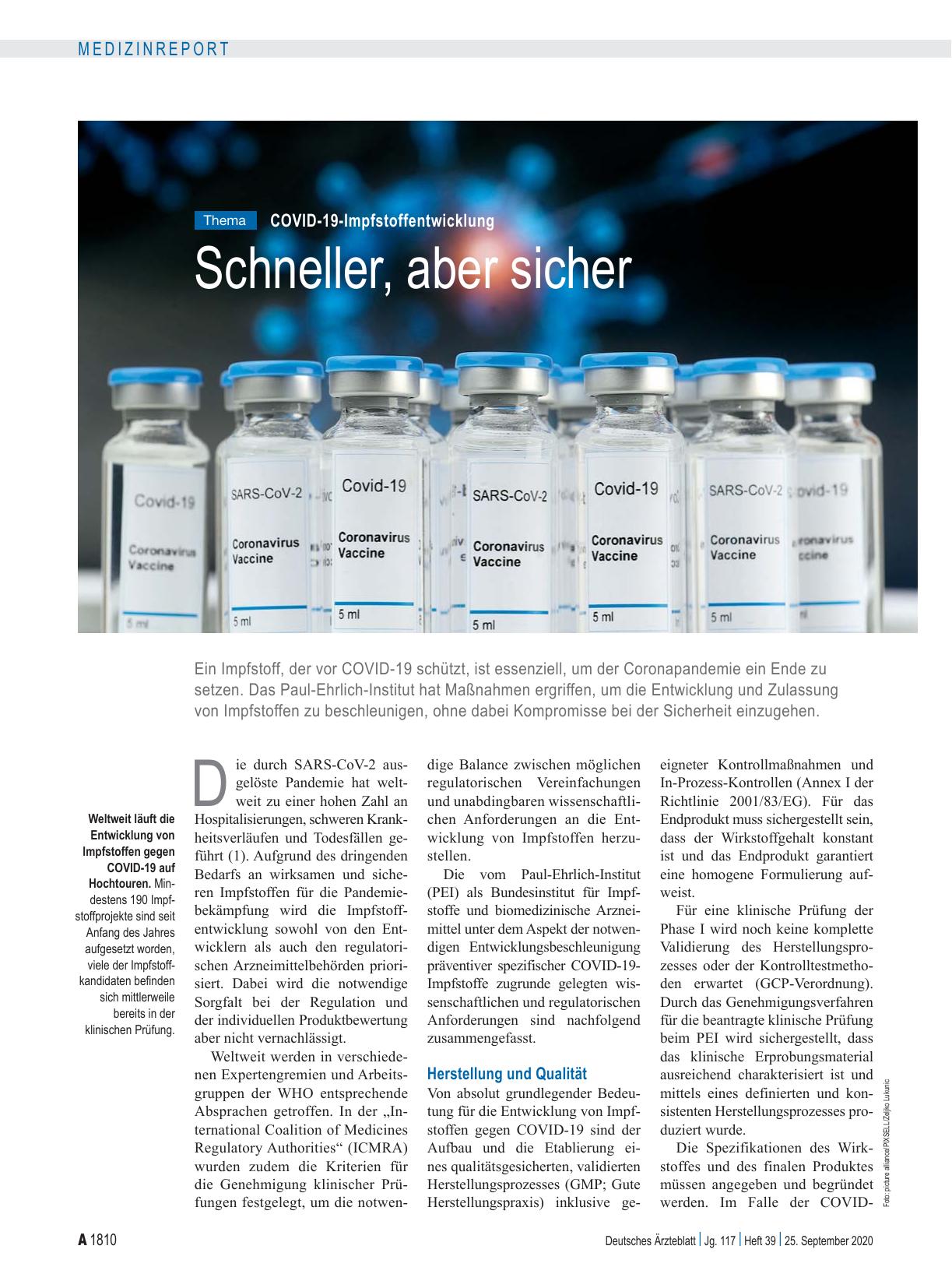 Vorschauseite 1: COVID-19-Impfstoffentwicklung: Schneller, aber sicher