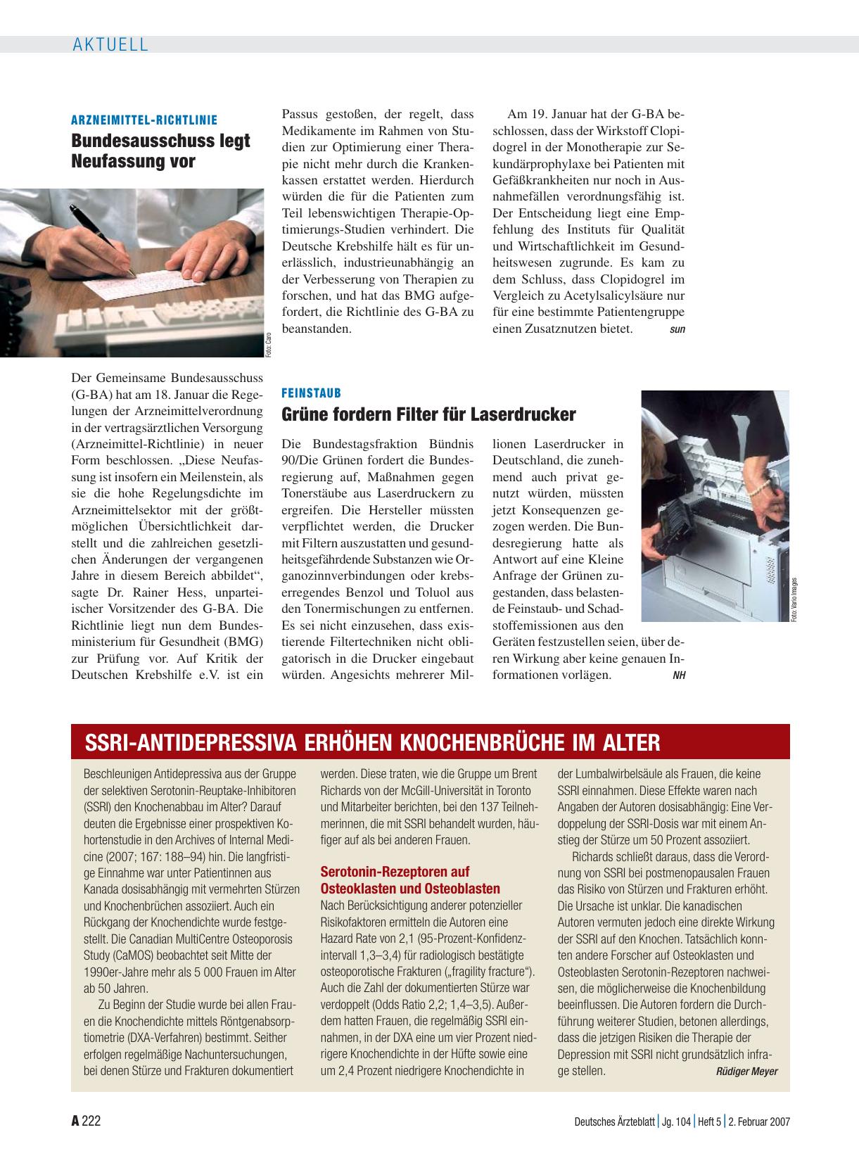 Vorschauseite 1: SSRI-Antidepressiva erhöhen Knochenbrüche im Alter