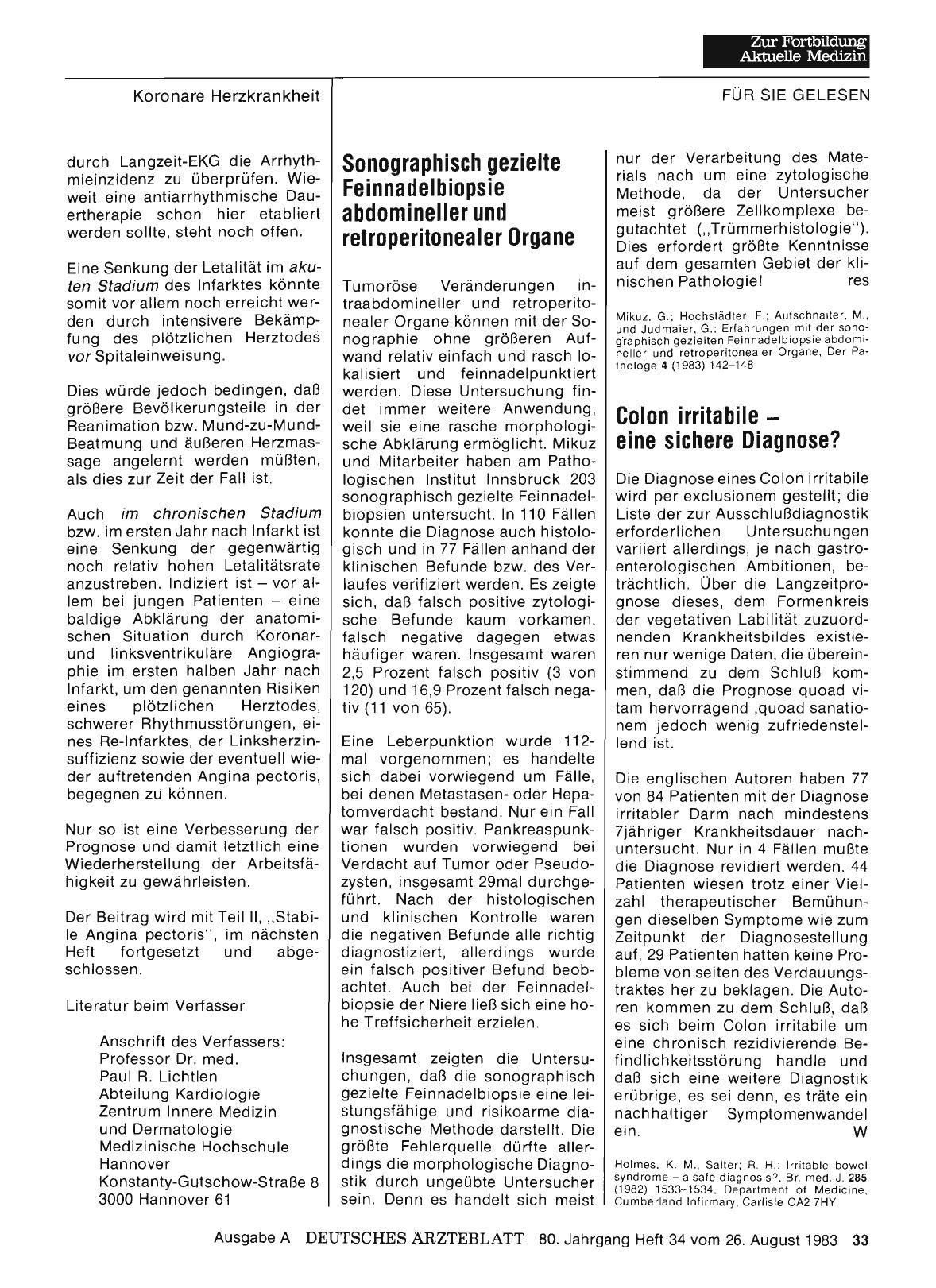 Vorschauseite 1: Sonographisch gezielte Feinnadelbiopsie abdomineller und retroperitonealer Organe