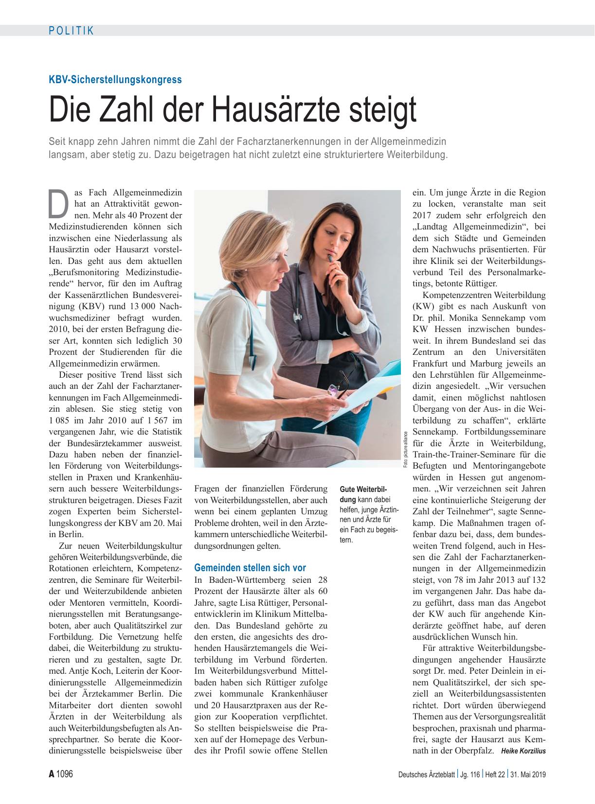 Vorschauseite 1: KBV-Sicherstellungskongress: Die Zahl der Hausärzte steigt