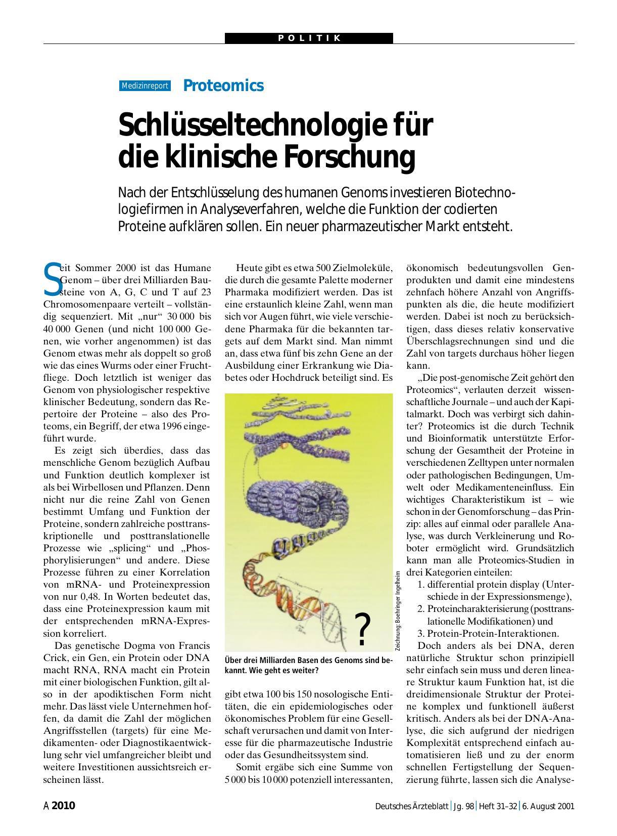 Vorschauseite 1: Proteomics: Schlüsseltechnologie für die klinische Forschung