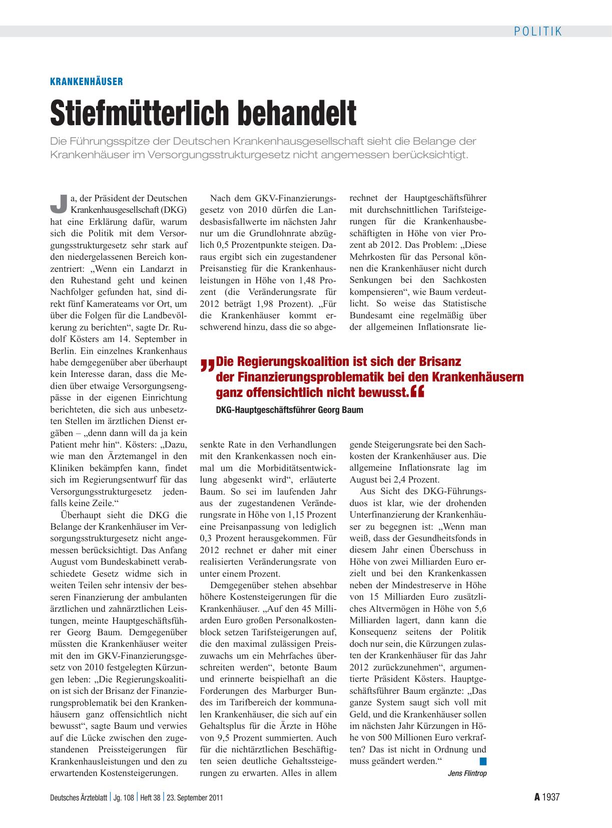 Vorschauseite 1: Krankenhäuser: Stiefmütterlich behandelt