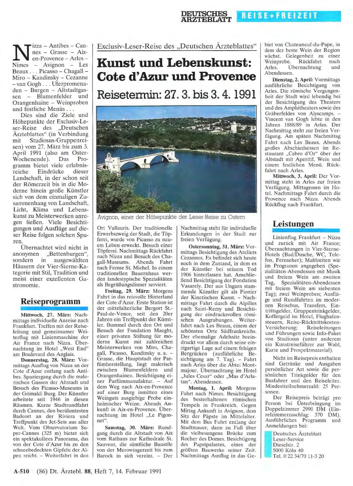 Vorschauseite 1: Exclusiv-Leser-Reise des „Deutschen Ärzteblattes“: Kunst und Lebenskunst: Cote d'Azur und Provence