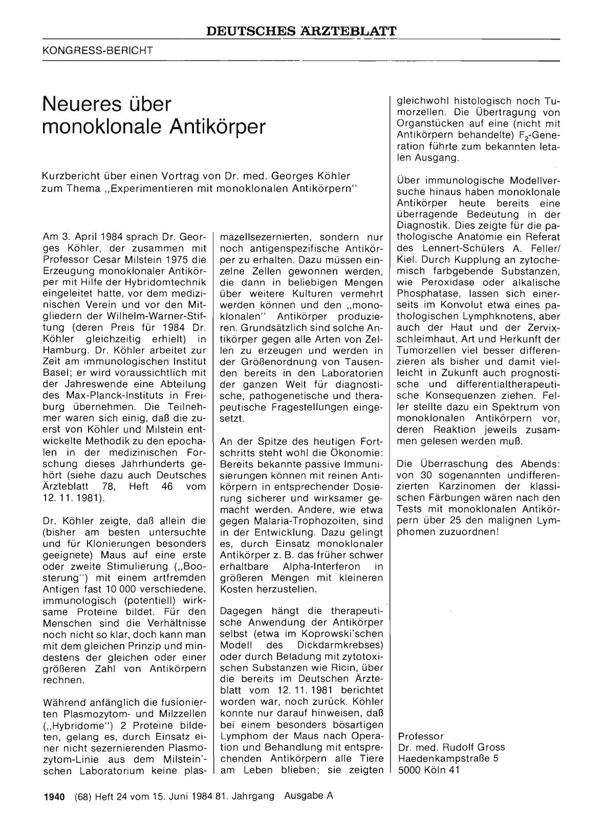 Vorschauseite 1: Neueres über monoklonale Antikörper