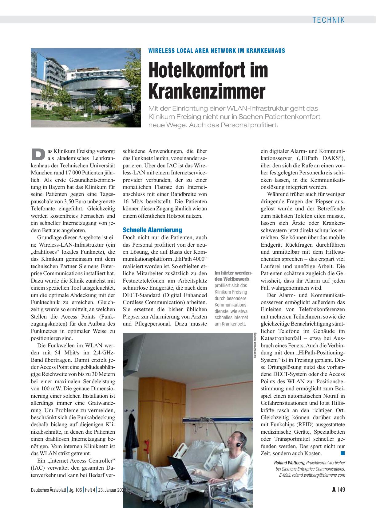 Vorschauseite 1: Wireless Local Area Network im Krankenhaus: Hotelkomfort im Krankenzimmer