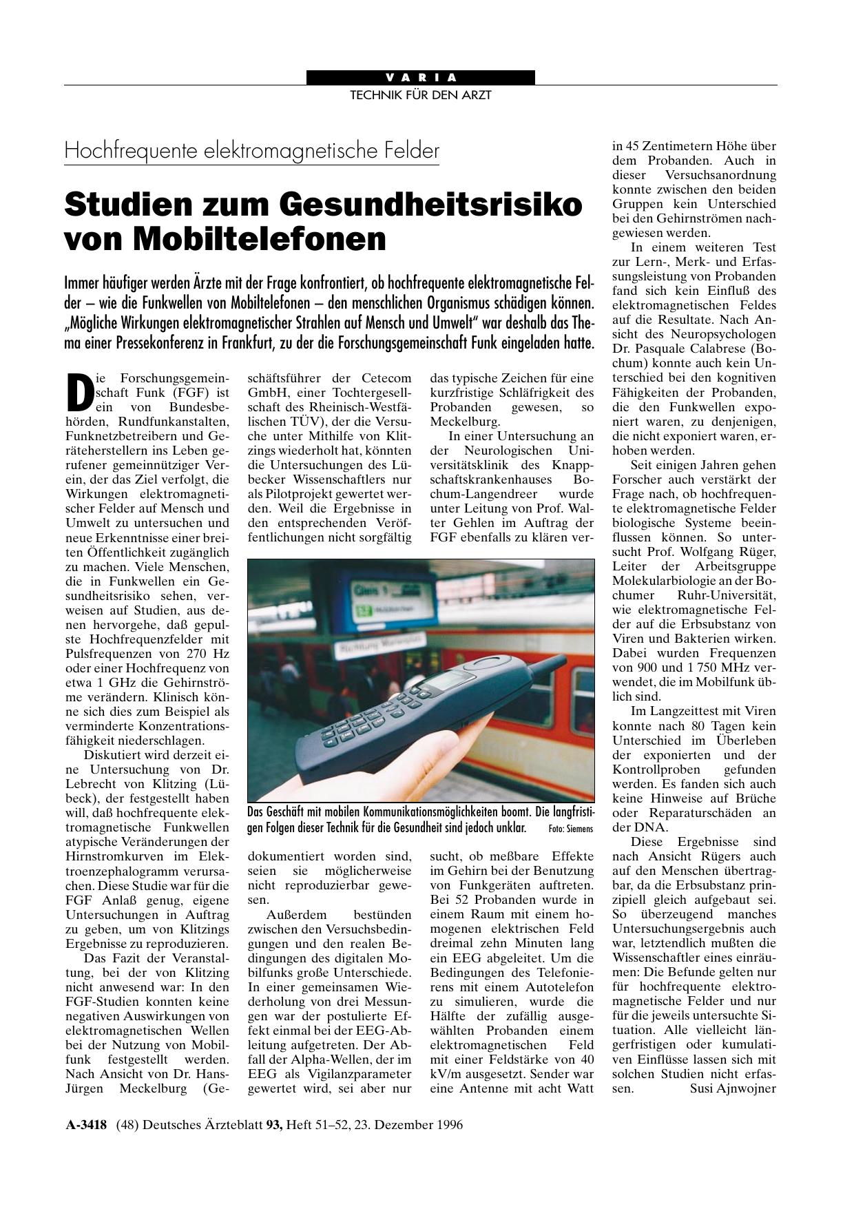 Vorschauseite 1: Hochfrequente elektromagnetische Felder: Studien zum Gesundheitsrisiko von Mobiltelefonen