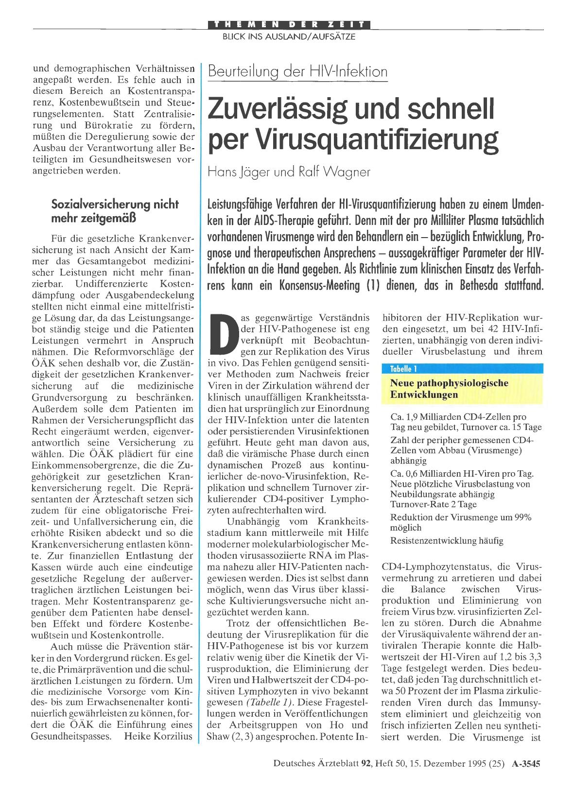 Vorschauseite 1: Beurteilung c er HIV-Infektion: Zuverlässig und schnell per Virusquantifizierung