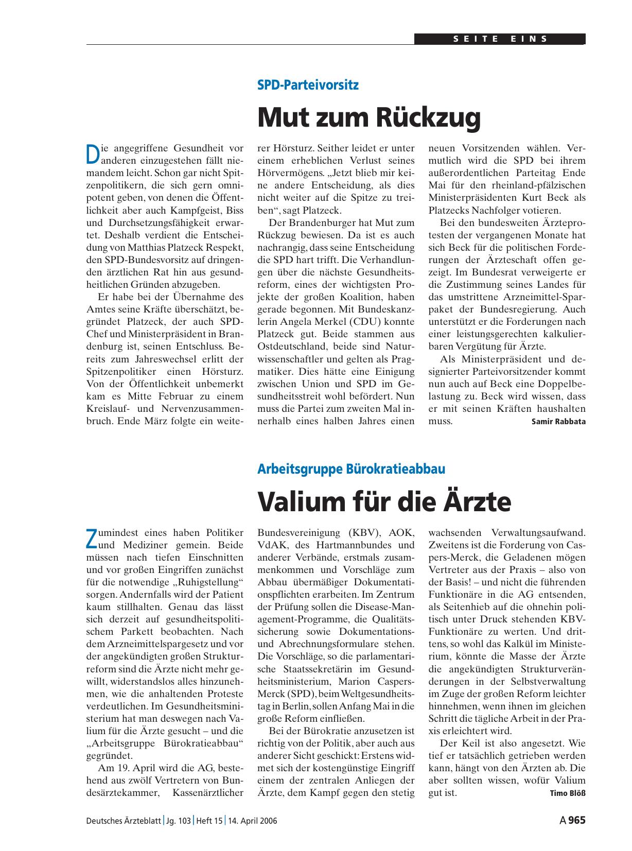 Vorschauseite 1: SPD-Parteivorsitz: Mut zum Rückzug