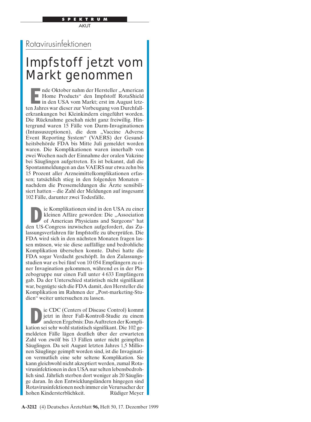 Vorschauseite 1: Rotavirusinfektionen: Impfstoff jetzt vom Markt genommen