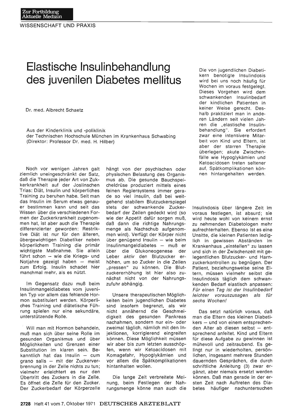 Vorschauseite 1: Elastische Insulinbehandlung des juvenilen Diabetes mellitus