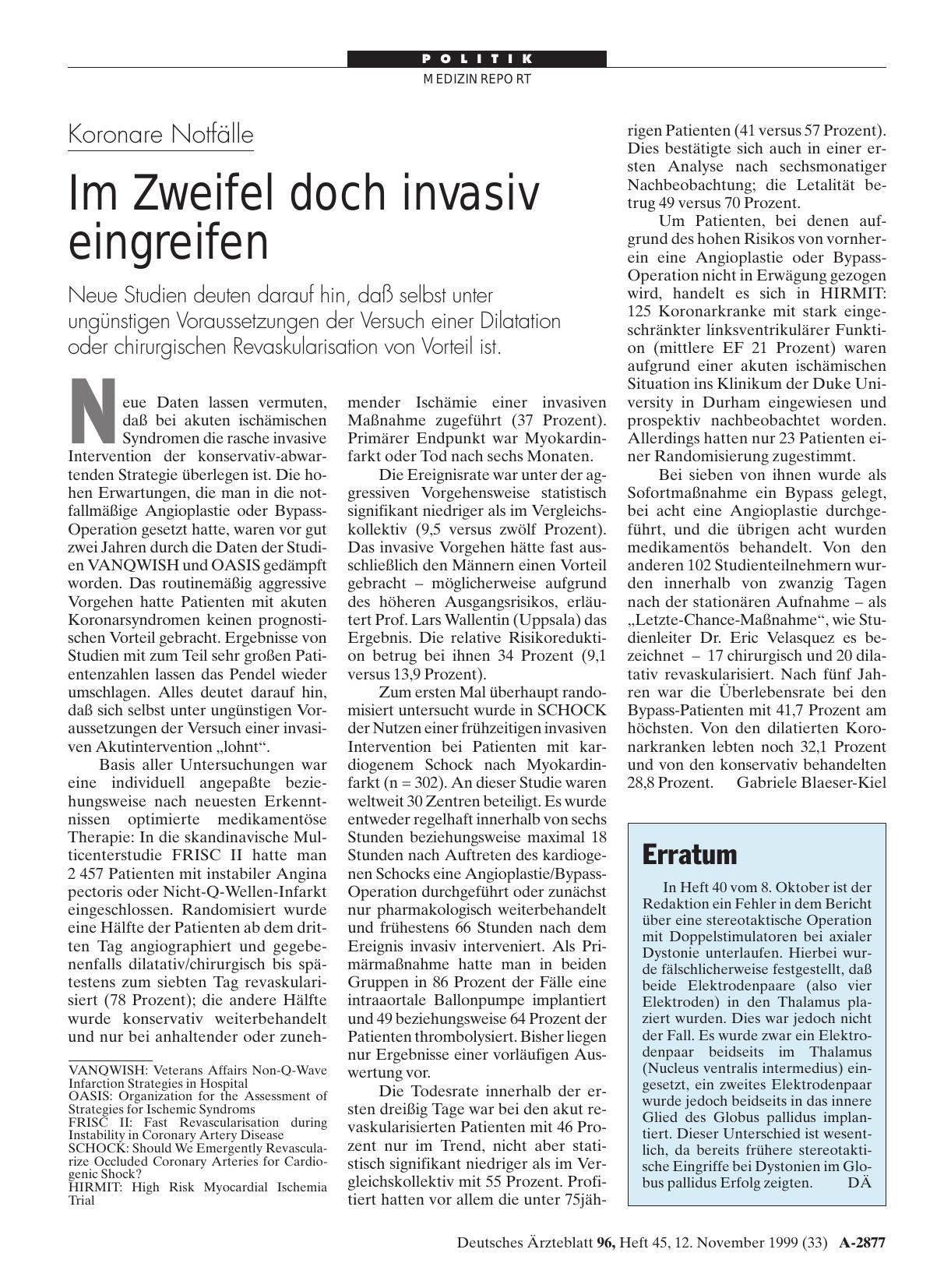 Vorschauseite 1: Koronare Notfälle: Im Zweifel doch invasiv eingreifen