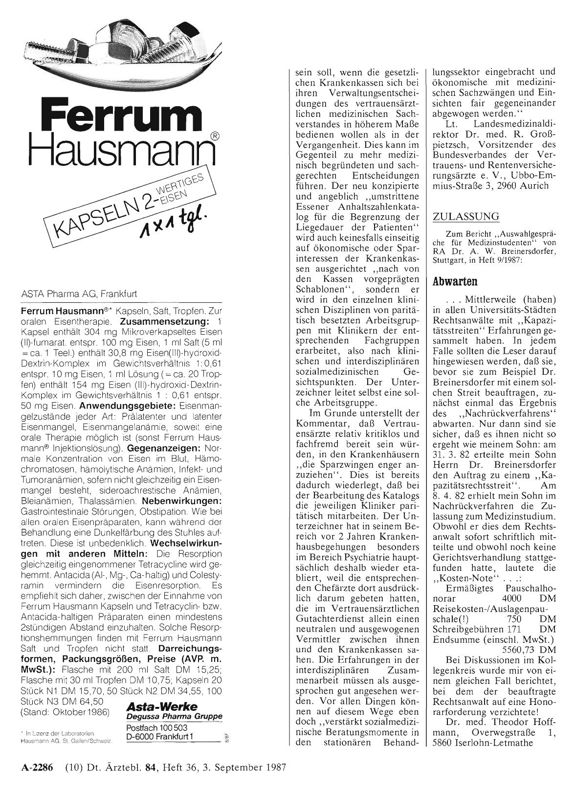 Vorschauseite 1: ZULASSUNG: Abwarten