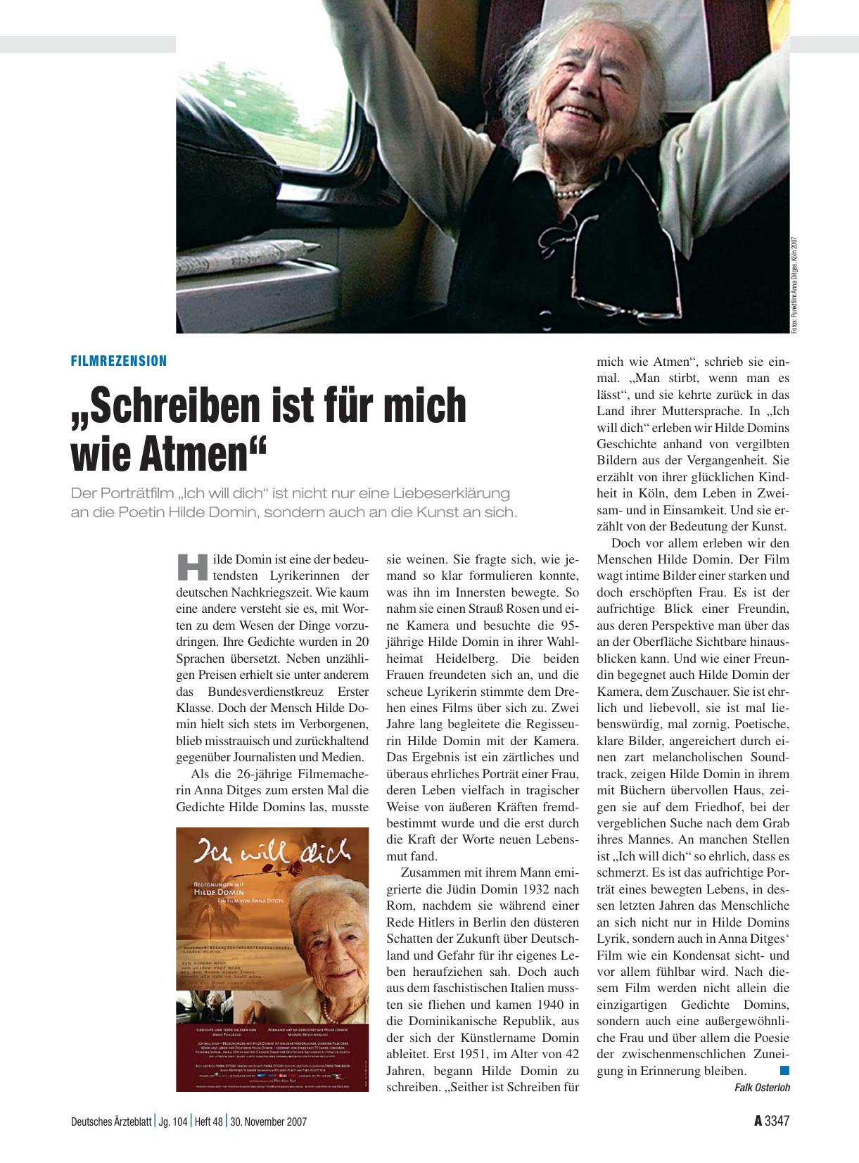 Vorschauseite 1: Filmrezension: „Schreiben ist für mich wie Atmen“
