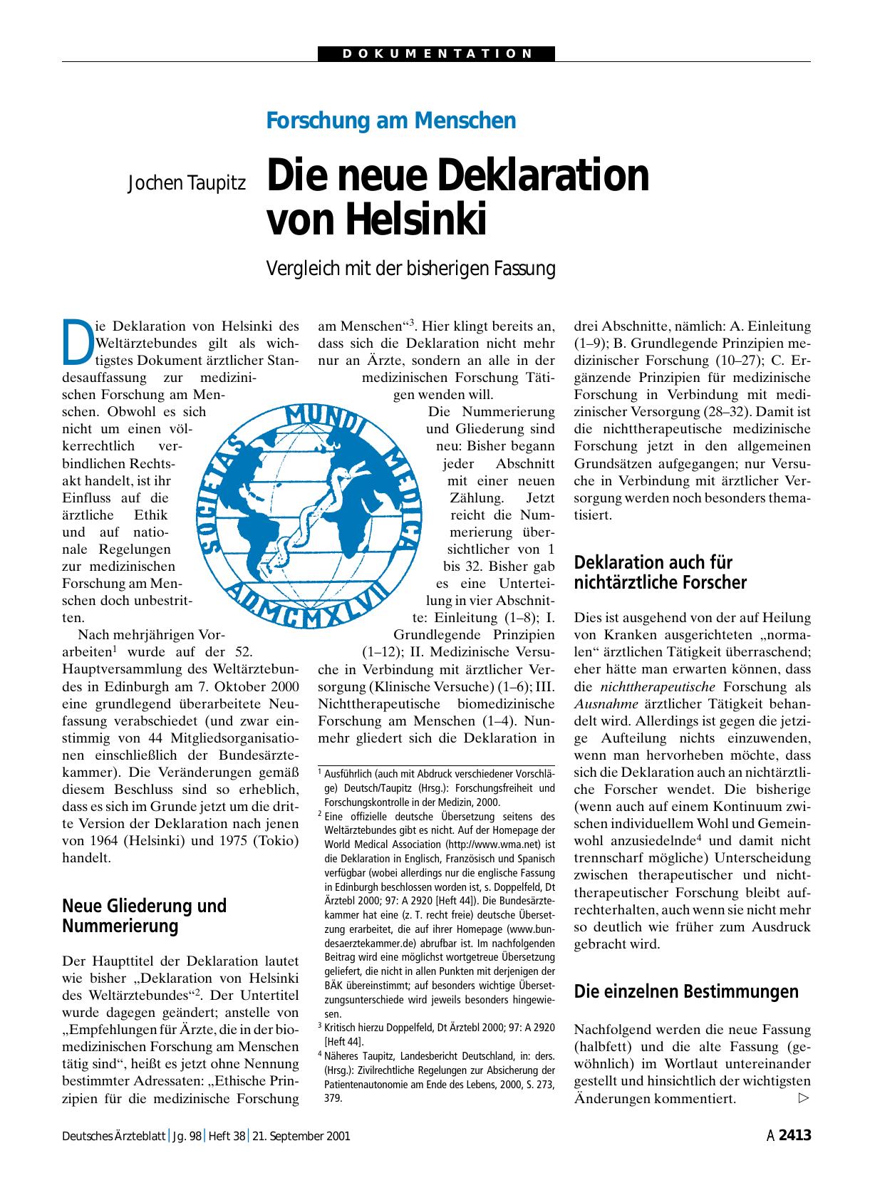 Vorschauseite 1: Forschung am Menschen: Die neue Deklaration von Helsinki