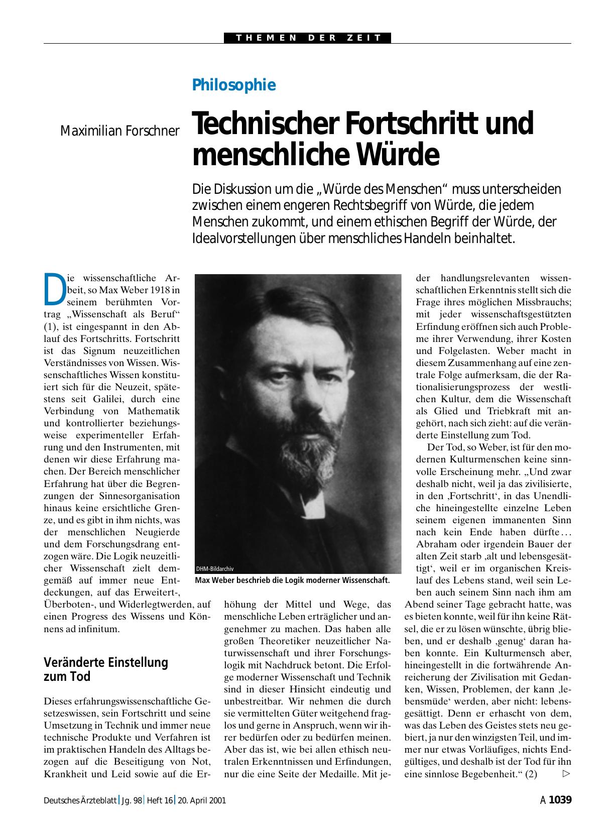 Vorschauseite 1: Philosophie: Technischer Fortschritt und menschliche Würde