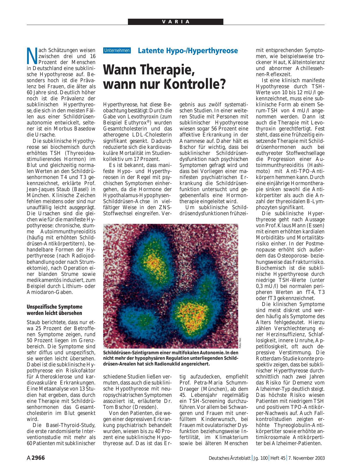 Vorschauseite 1: Latente Hypo-/Hyperthyreose: Wann Therapie, wann nur Kontrolle?