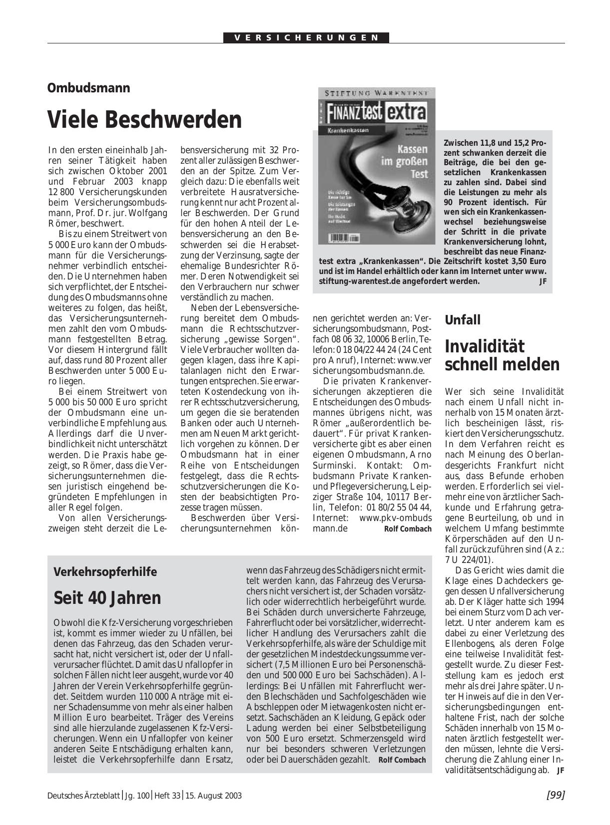 Vorschauseite 1: Ombudsmann: Viele Beschwerden