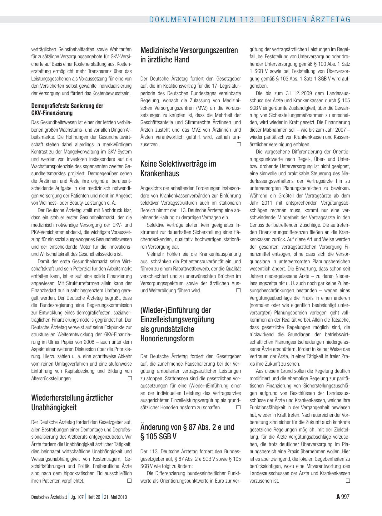 Vorschauseite 3: Entschliessungen zum Tagesordnungspunkt I: Gesundheits-, Sozialund ärztliche Berufspolitik