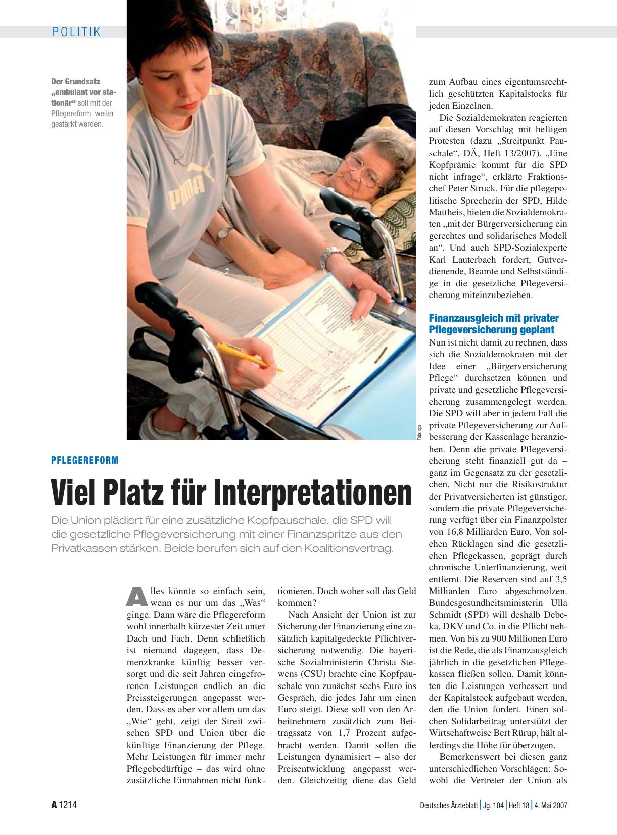 Vorschauseite 1: Pflegereform: Viel Platz für Interpretationen