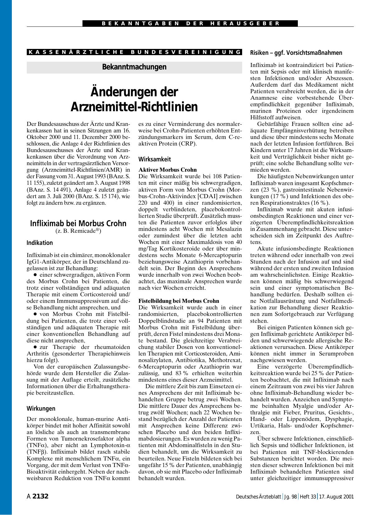 Vorschauseite 1: Bekanntmachungen: Änderungen der Arzneimittel-Richtlinien