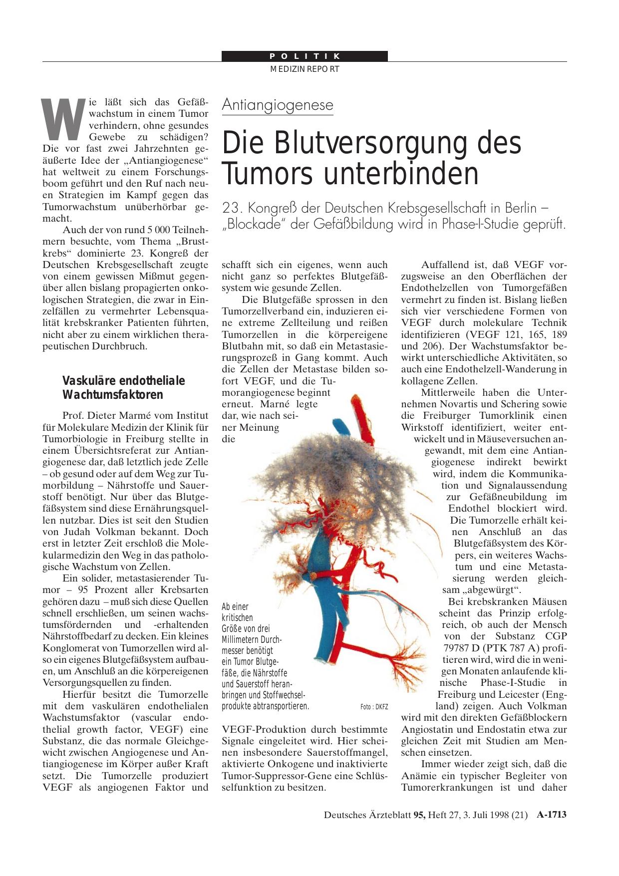 Vorschauseite 1: Antiangiogenese: Die Blutversorgung des Tumors unterbinden