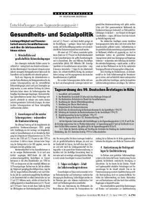 Vorschauseite 1: Tagesordnung des 99. Deutschen Ärztetages in Köln