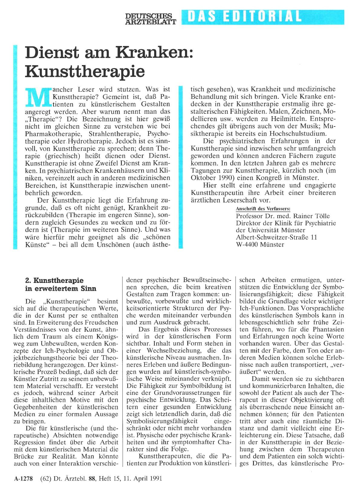Vorschauseite 1: Dienst am Kranken: Kunsttherapie