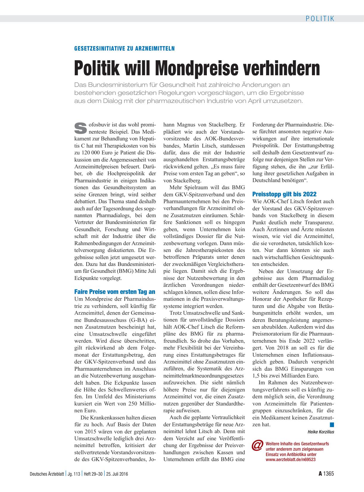 Vorschauseite 1: Gesetzesinitiative zu Arzneimitteln: Politik will Mondpreise verhindern