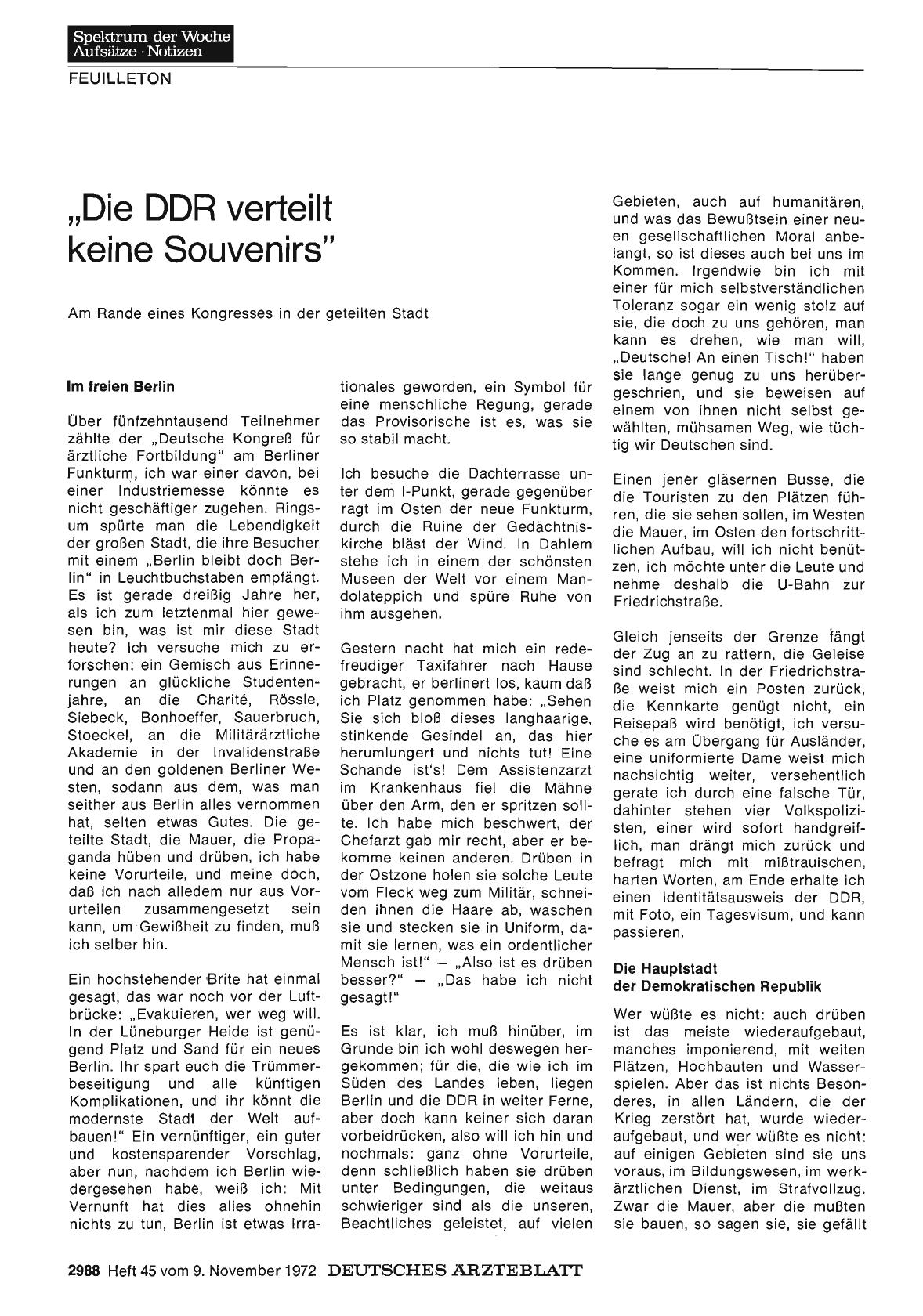 Vorschauseite 1: „Die DDR verteilt keine Souvenirs": Am Rande eines Kongresses in der geteilten Stadt