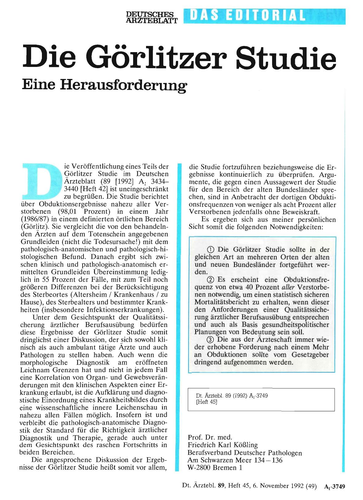 Vorschauseite 1: Die Görlitzer Studie: Eine Herausforderung