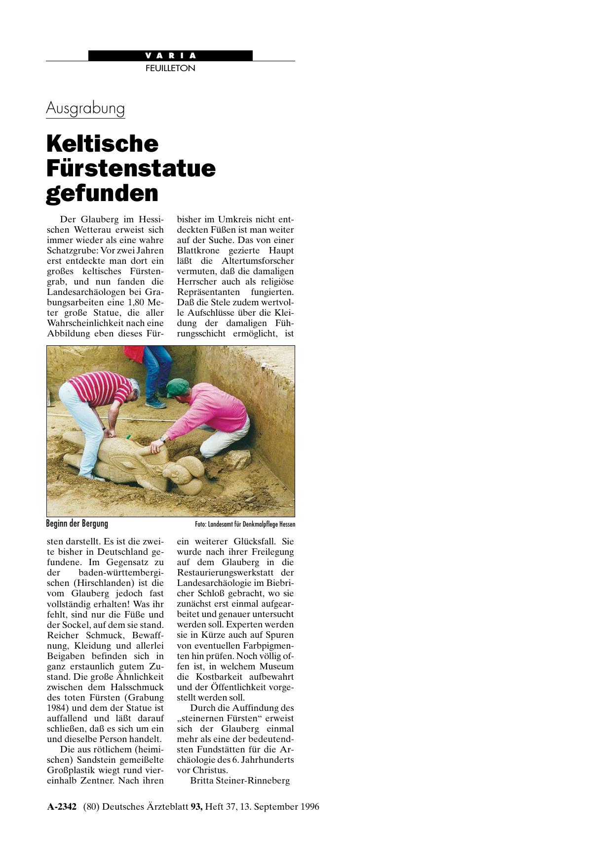 Vorschauseite 1: Ausgrabung: Keltische Fürstenstatue gefunden