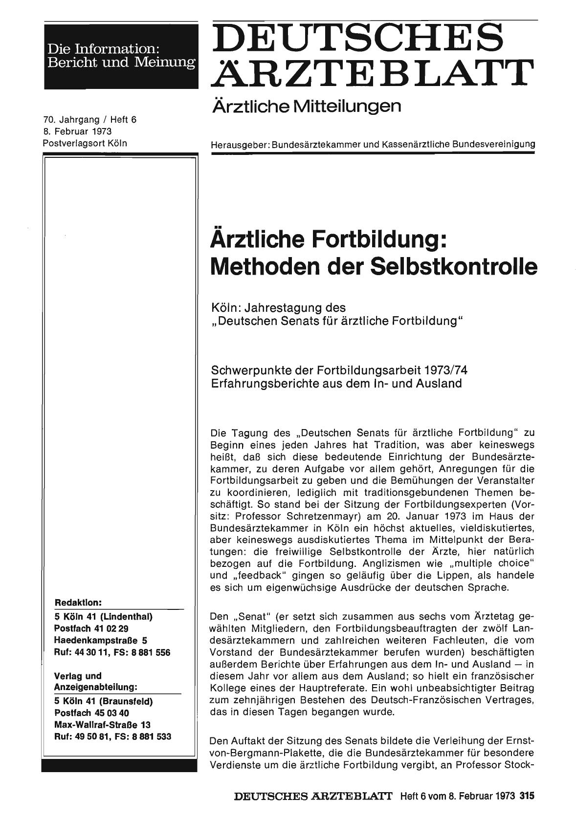 Vorschauseite 1: Ärztliche Fortbildung: Methoden der Selbstkontrolle
