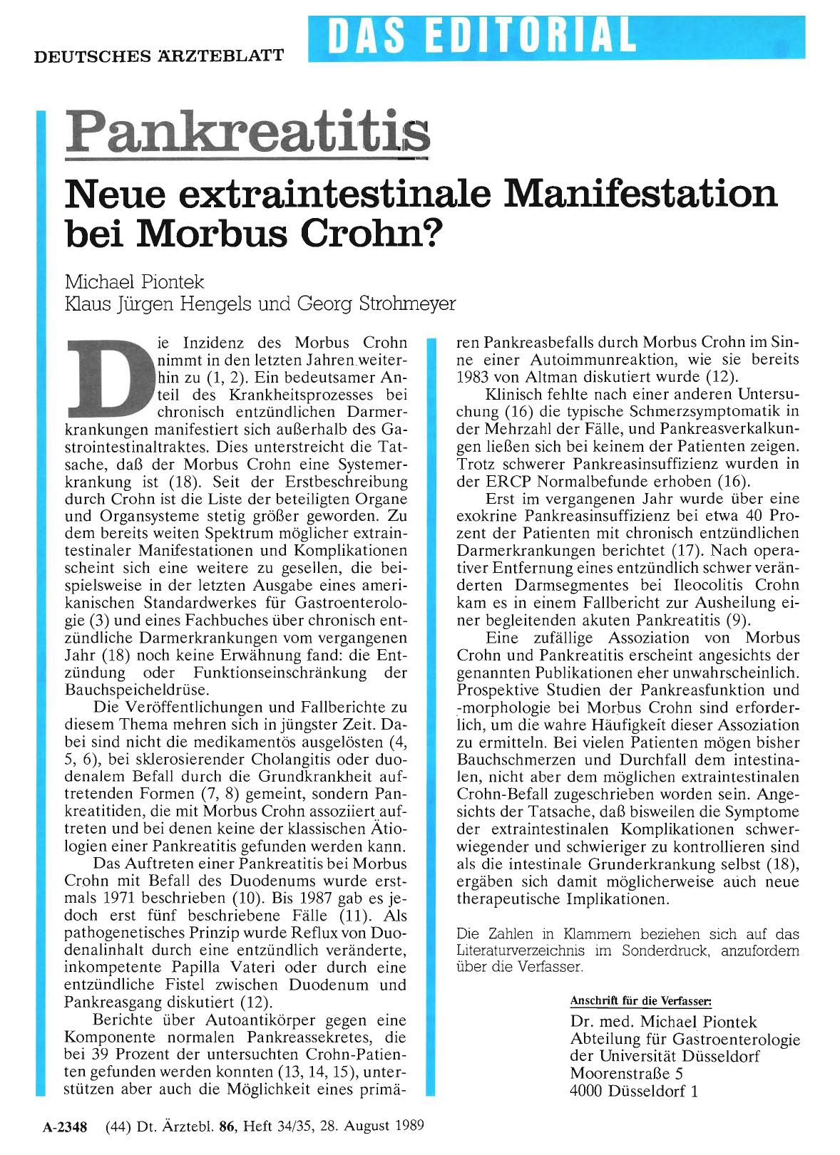 Vorschauseite 1: Pankreatitis: Neue extraintestinale Manifestation bei Morbus Crohn?