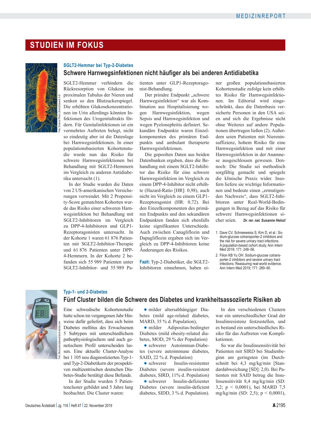 Vorschauseite 1: SGLT2-Hemmer bei Typ-2-Diabetes: Schwere Harnwegsinfektionen nicht häufiger als bei anderen Antidiabetika