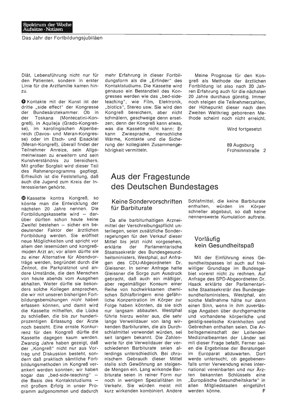Vorschauseite 1: Aus der Fragestunde des Deutschen Bundestages