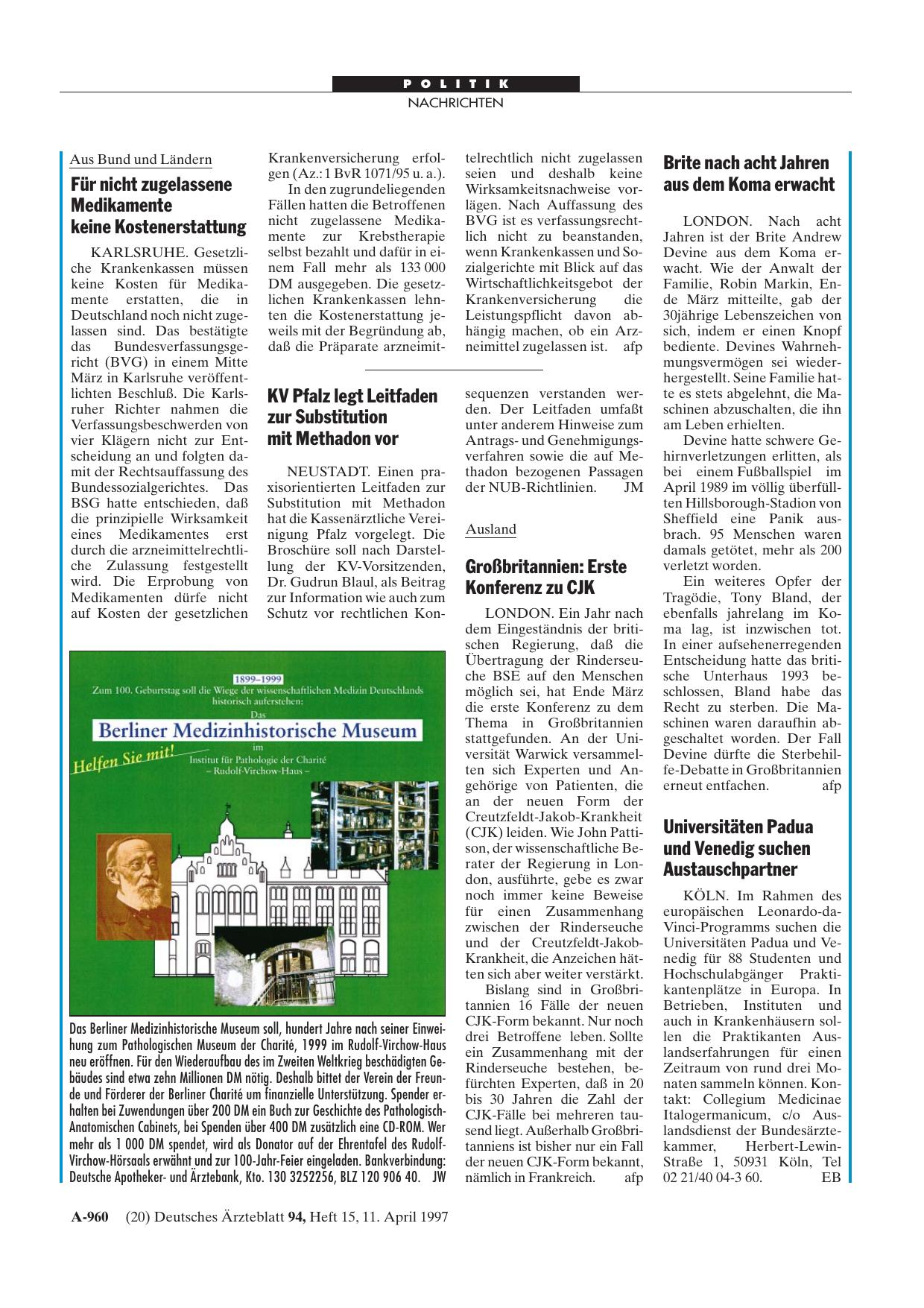 Vorschauseite 1: Für nicht zugelassene Medikamente keine Kostenerstattung