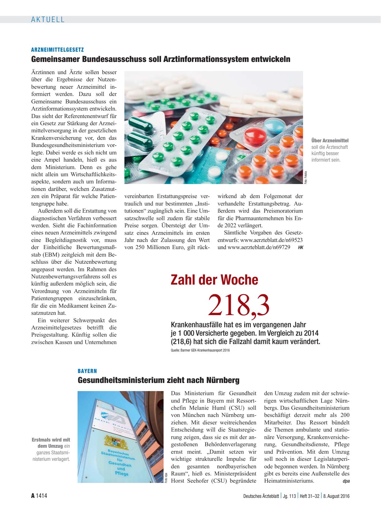 Vorschauseite 1: Bayern: Gesundheitsministerium zieht nach Nürnberg