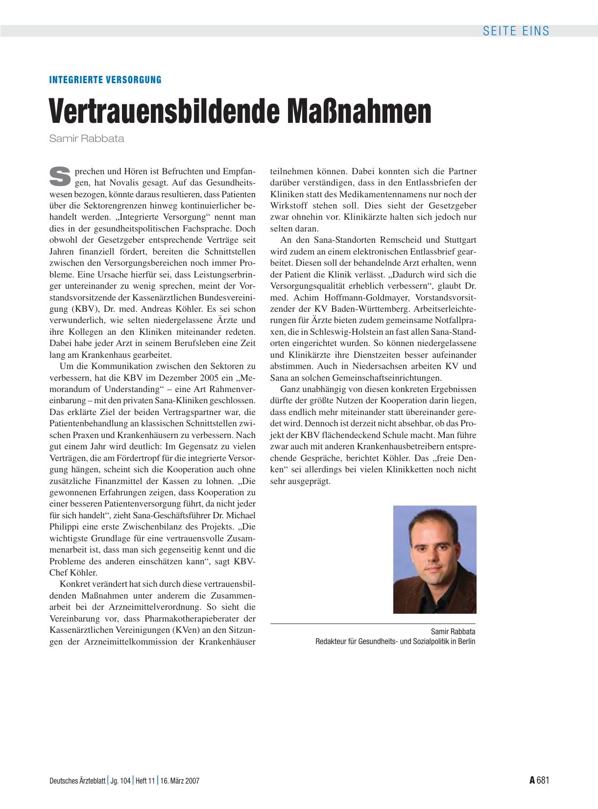 Vorschauseite 1: Integrierte Versorgung: Vertrauensbildende Maßnahmen