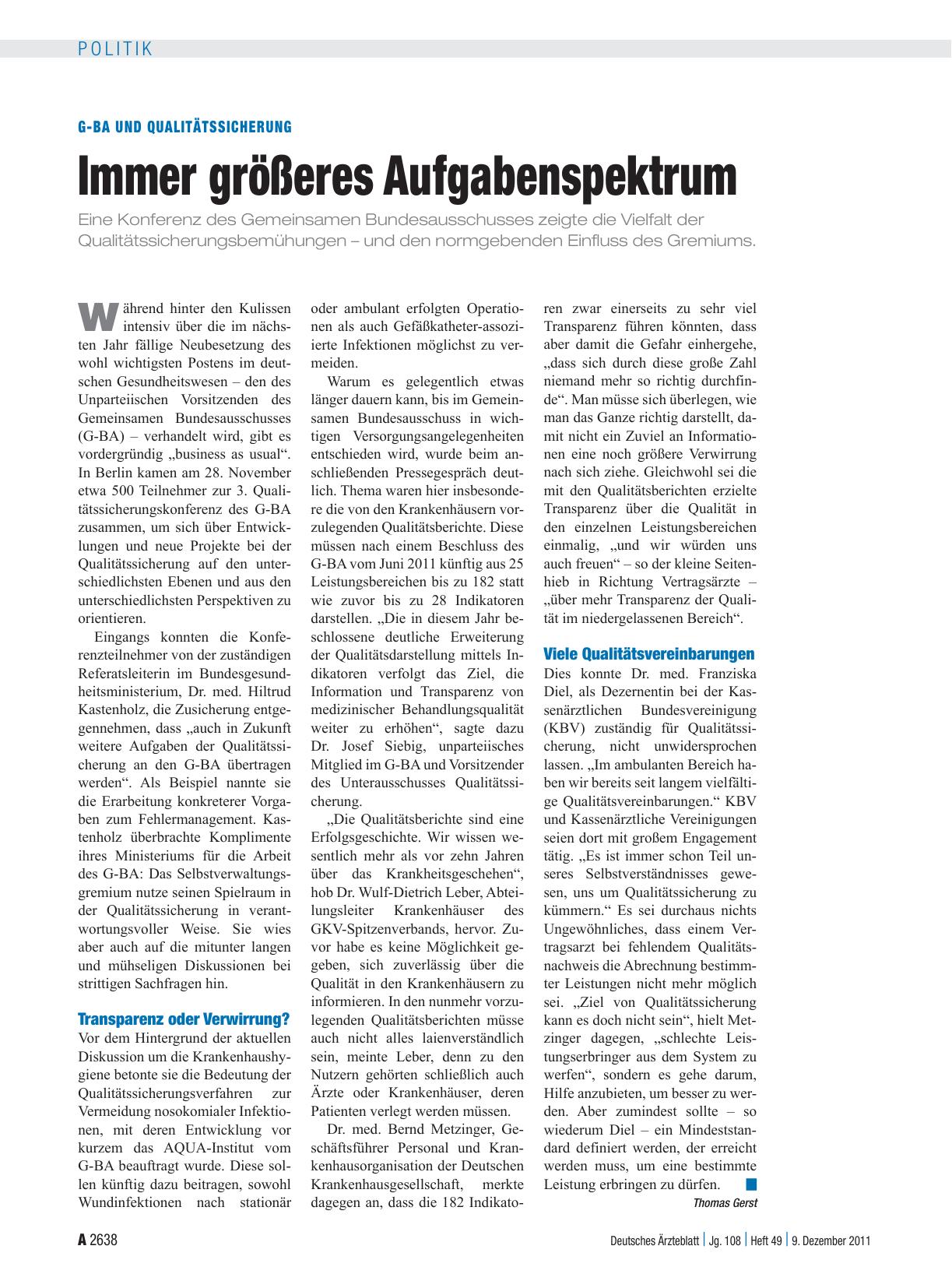 Vorschauseite 1: G-BA und Qualitätssicherung: Immer größeres Aufgabenspektrum