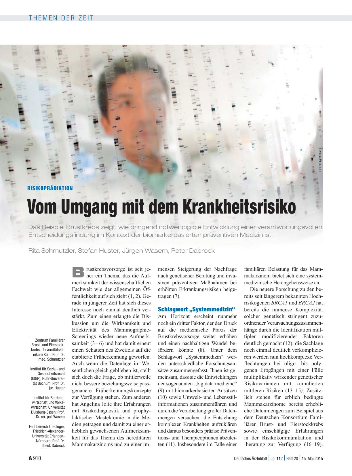 Vorschauseite 1: Risikoprädiktion: Vom Umgang mit dem Krankheitsrisiko