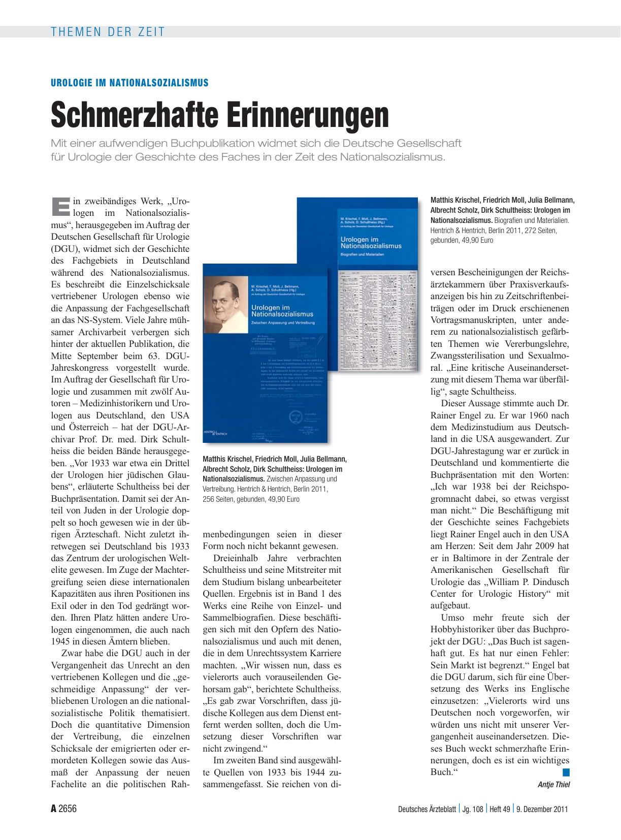 Vorschauseite 1: Urologie im Nationalsozialismus: Schmerzhafte Erinnerungen